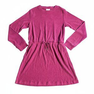 Freely Girls' Dress Ribbed Long Sleeve Pockets Drawstring Relaxed Red Large NEW